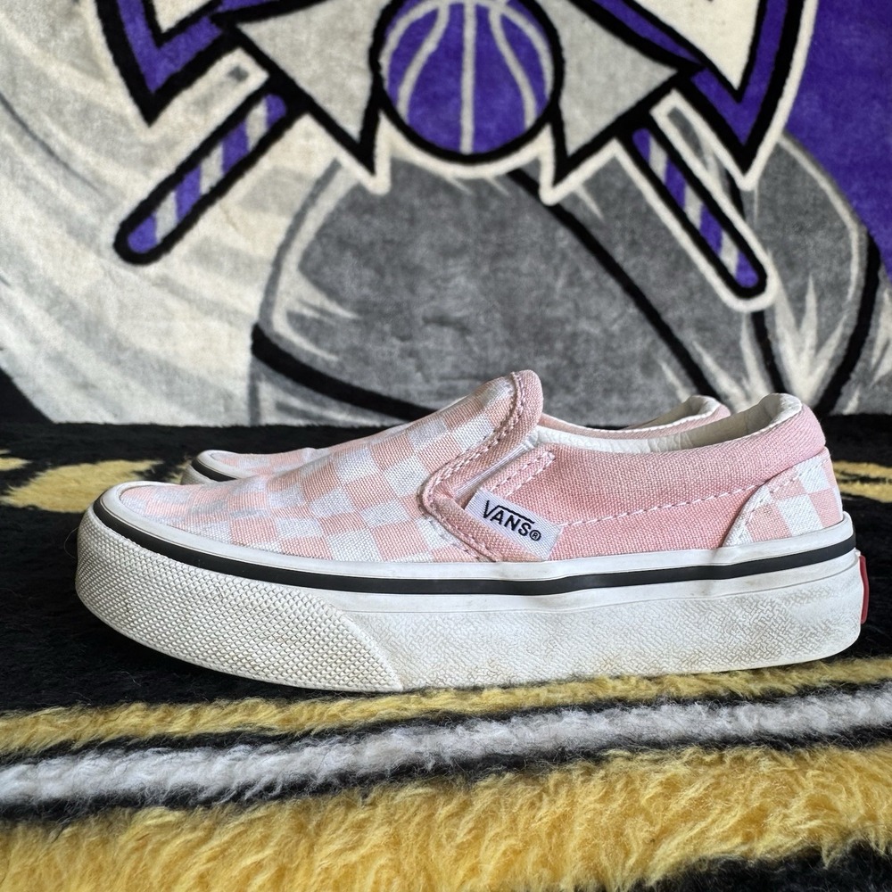 Size 11c - Vans Classic Checkerboard Pink White Classic Slip On Shoes Youth